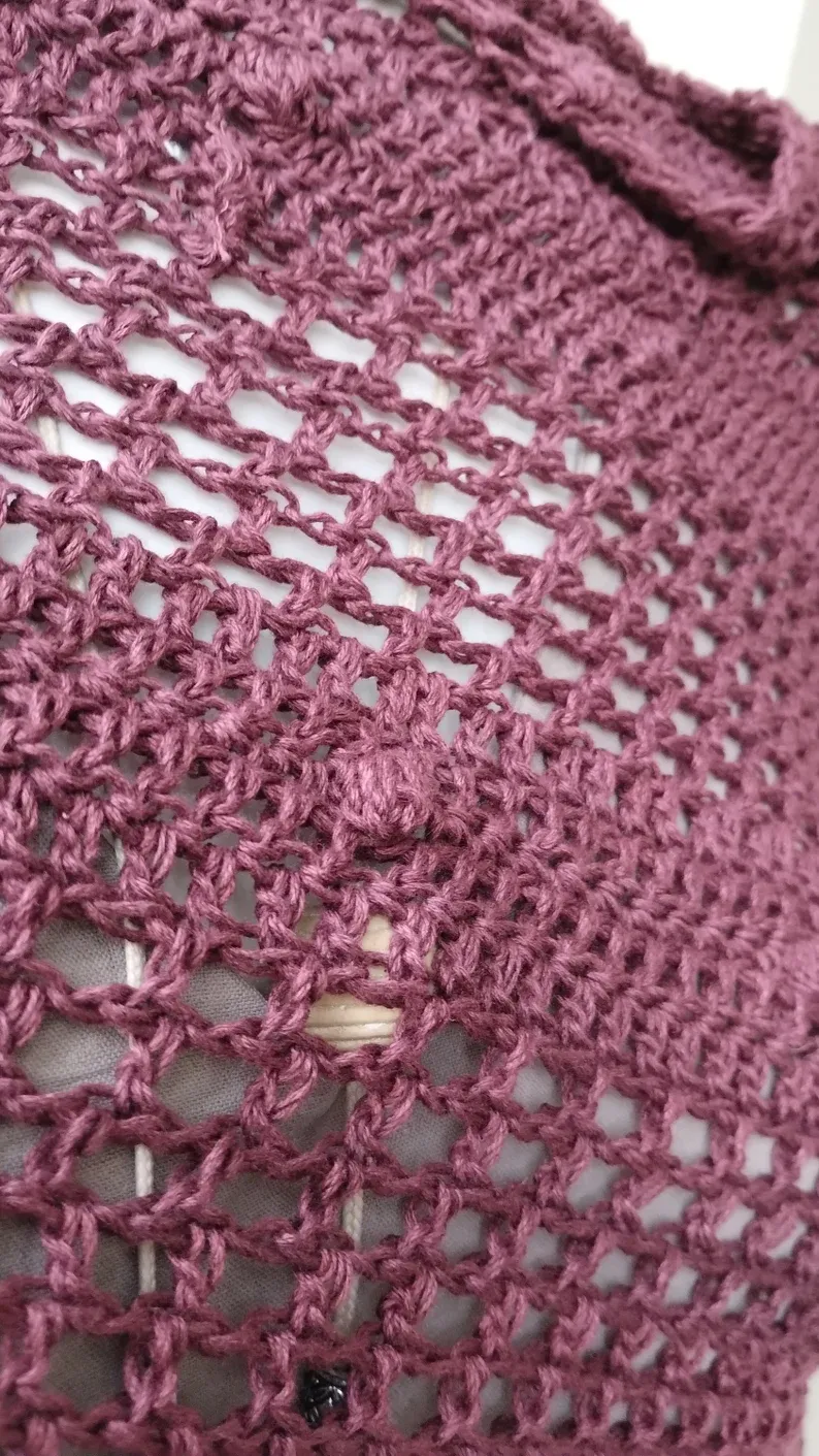 Chal burdeos de bambú de crochet hecho a mano - Imagen 5