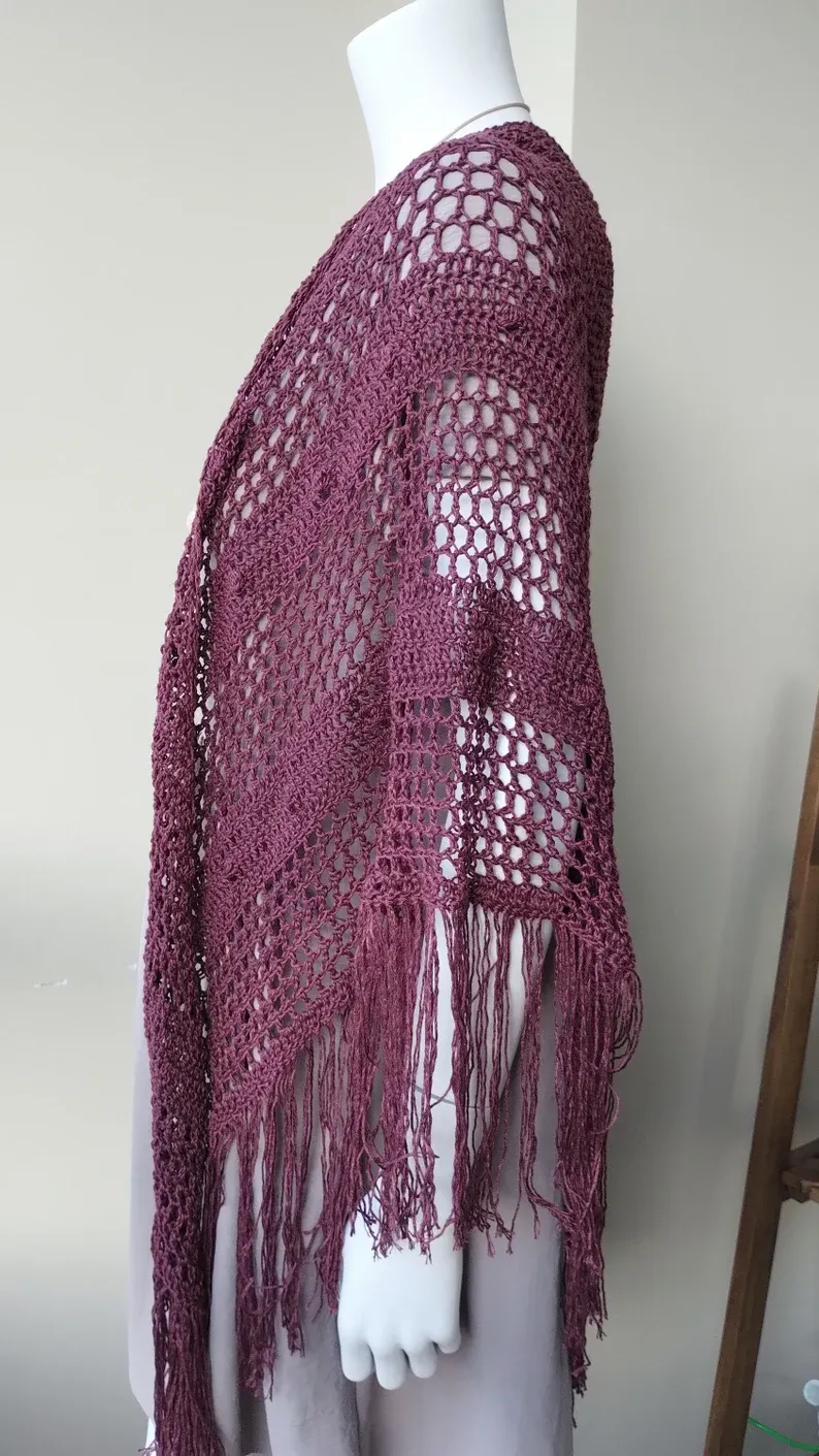 Chal burdeos de bambú de crochet hecho a mano - Imagen 7