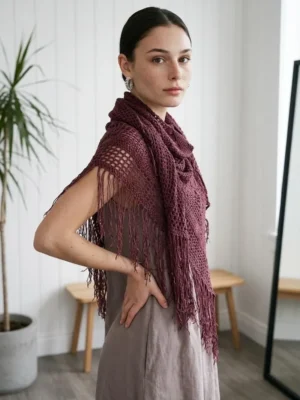 Chal burdeos de bambu de crochet hecho a mano verano