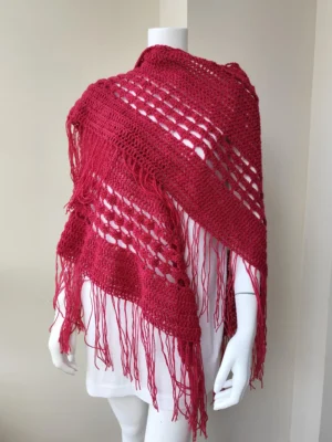 Chal de Crochet de Merino con Flecos burdeos