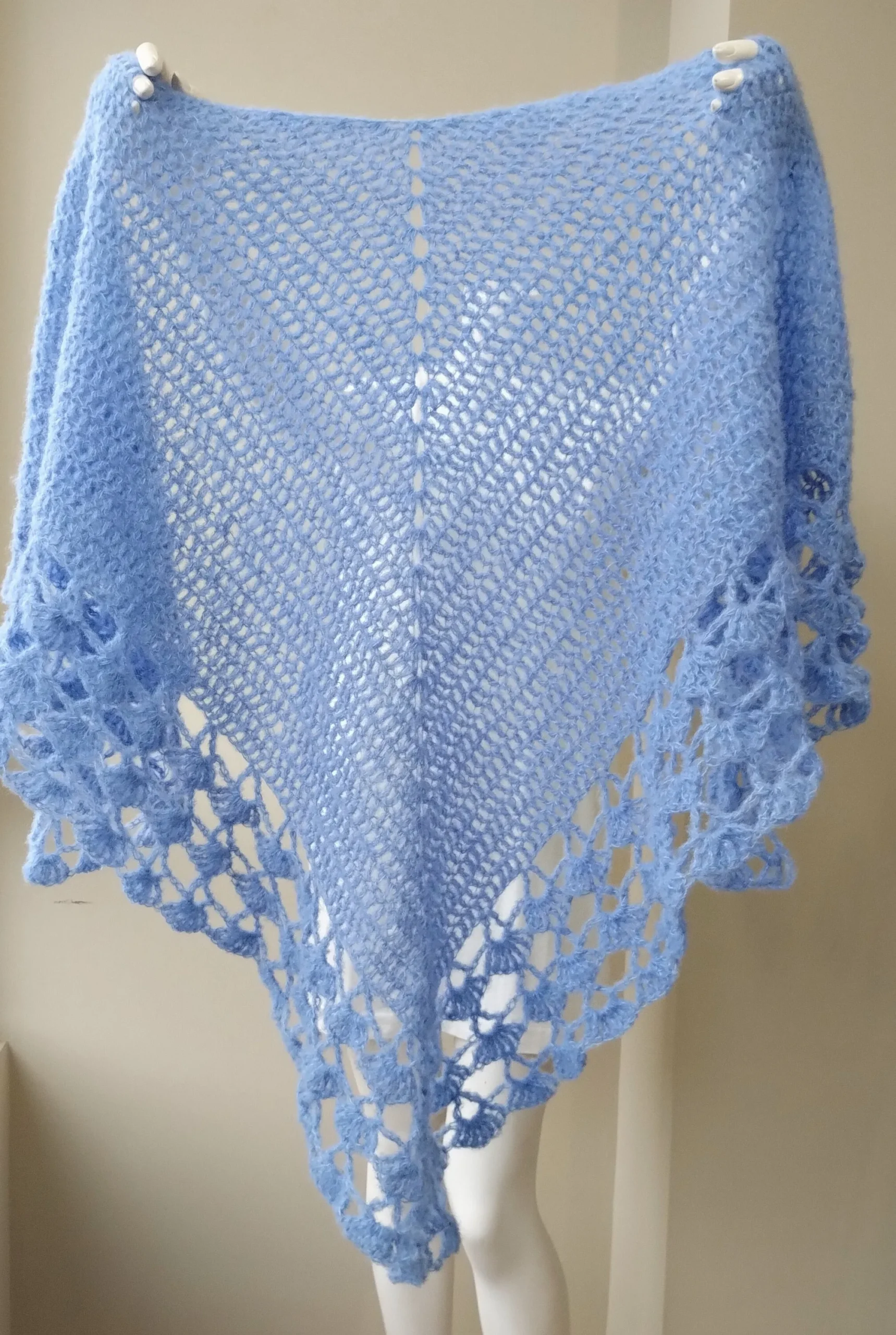 Chal de alpaca azul de ganchillo para mujer - Imagen 4