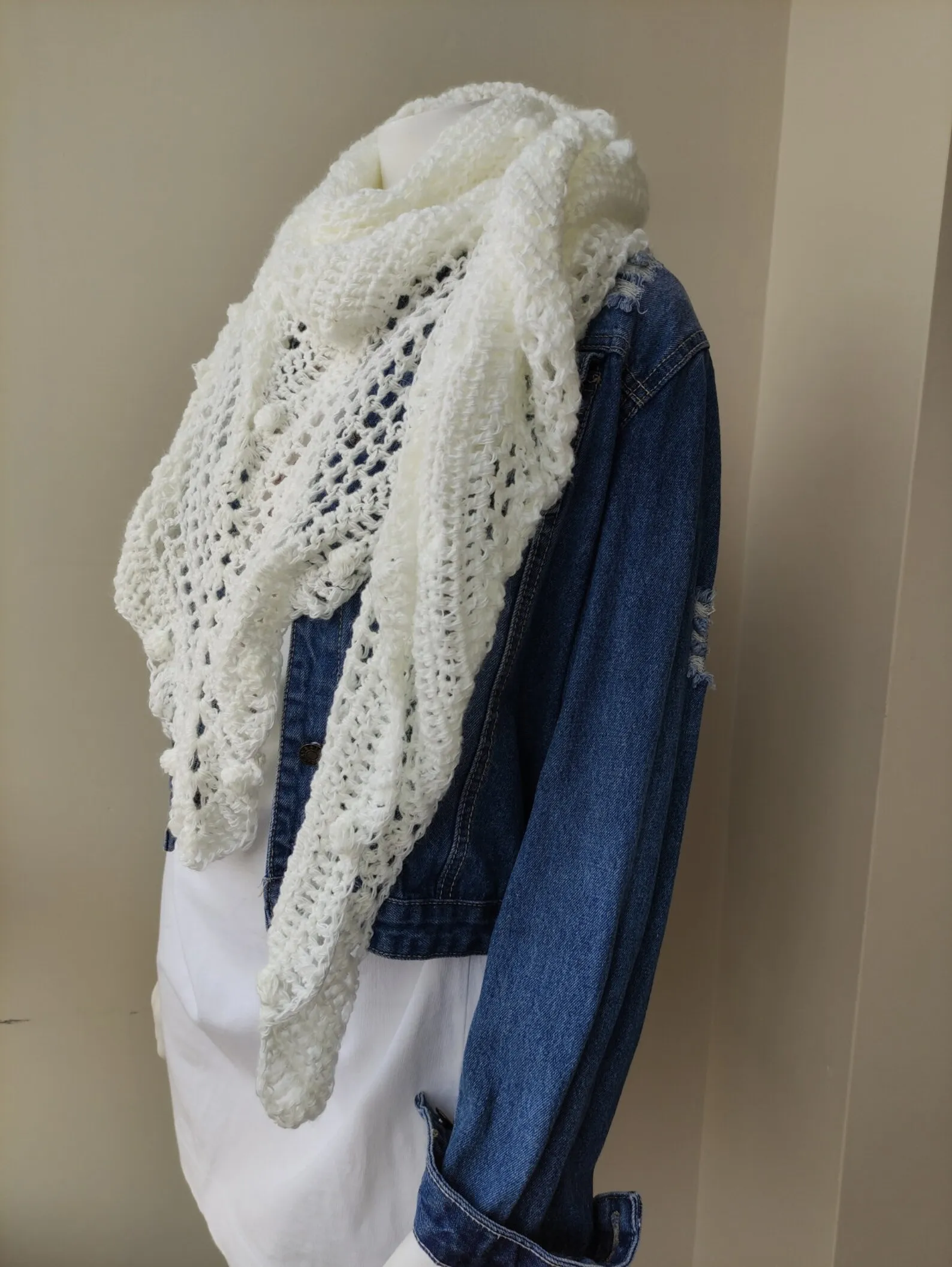 Chal de Crochet de Merino Blanco - Imagen 2
