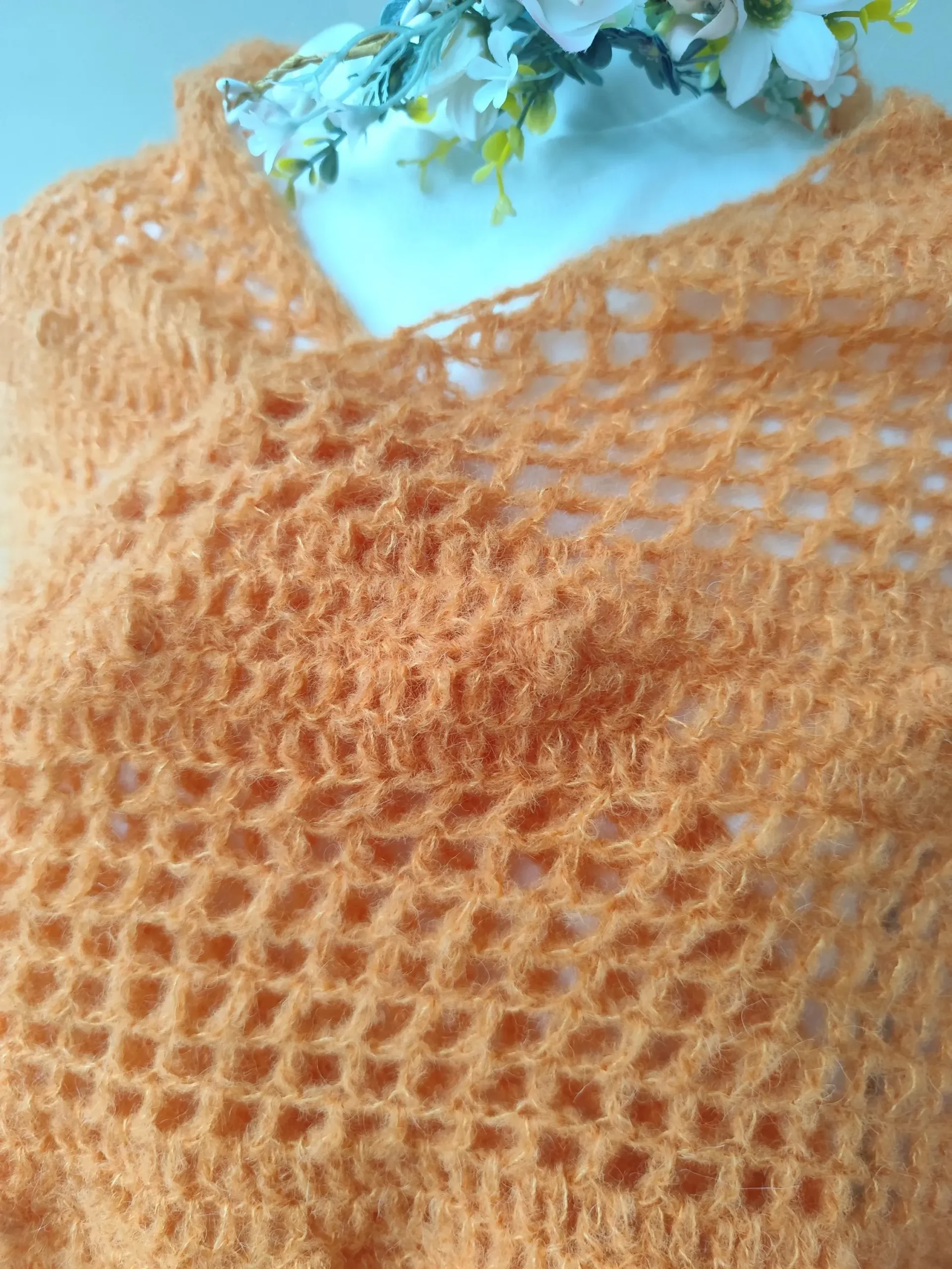 Chal de Crochet de Alpaca con Flecos. Mandarina - Imagen 4
