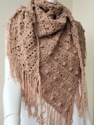 Chal de Crochet de Alpaca Marrón con Flecos