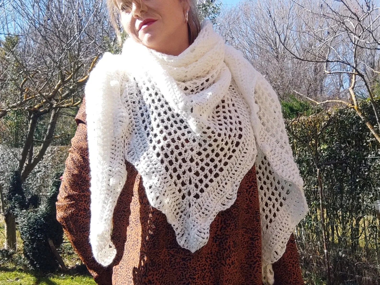 Chal de Crochet de Merino Blanco - Imagen 3