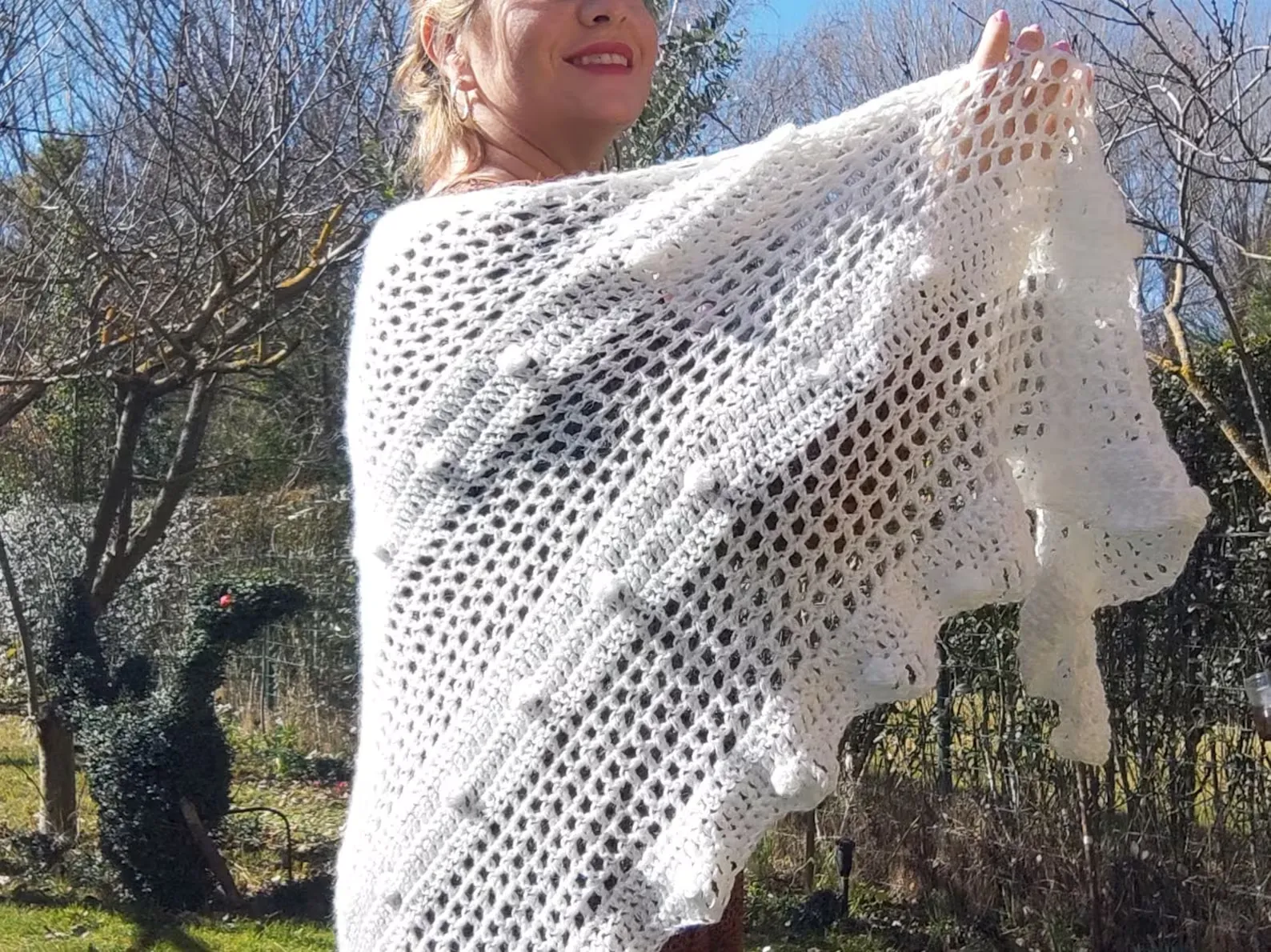Chal de Crochet de Merino Blanco - Imagen 4