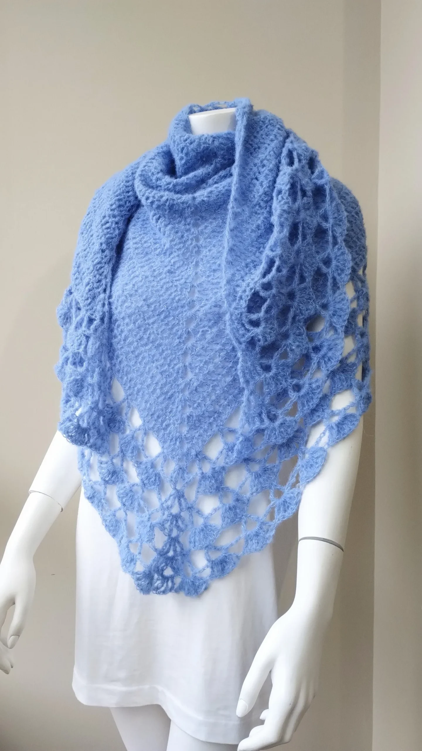 Chal de alpaca azul de ganchillo para mujer - Imagen 6