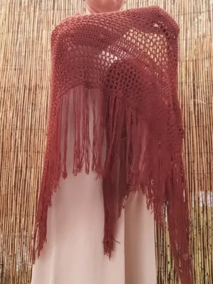 Chal marrón cacao de bambú de crochet hecho a mano