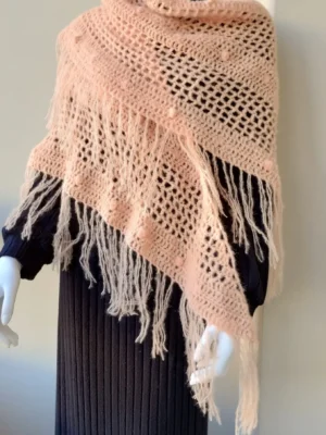 Chal de Crochet de Alpaca con Flecos. Albaricoque