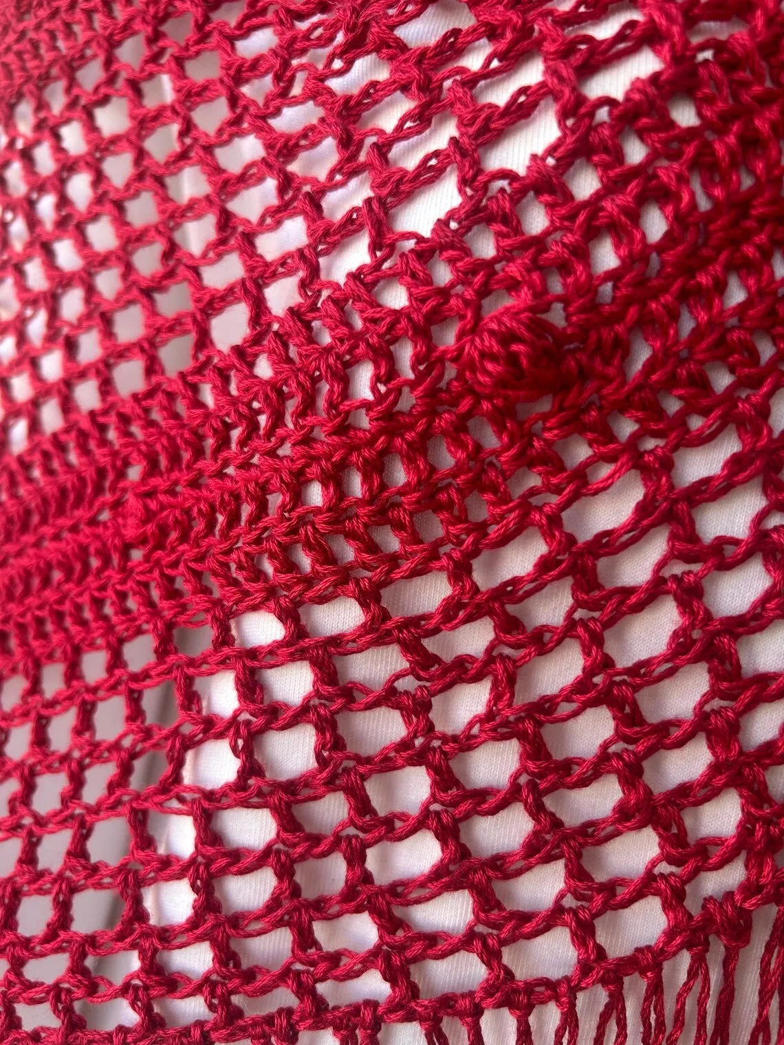 Chal rojo de bambú de crochet hecho a mano - Imagen 8