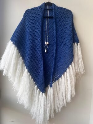 Chal de crochet con flecos pluma de alpaca